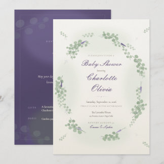 Eukalyptuskrans Lavendel Baby Shower Inbjudan