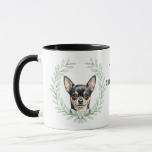 Eukalyptuskrans Svart Tan Chihuahua Hund Monogram Mugg