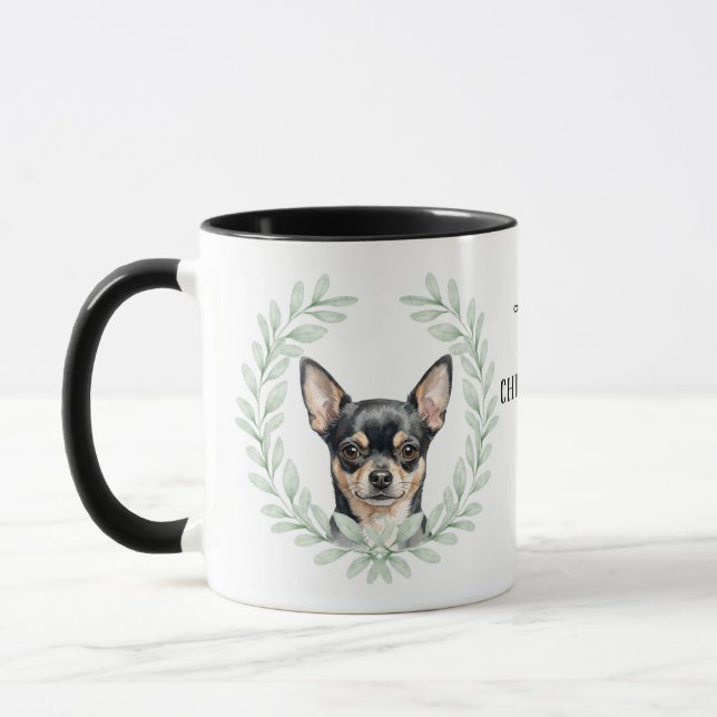 Eukalyptuskrans Svart Tan Chihuahua Hund Monogram Mugg (Vänster)