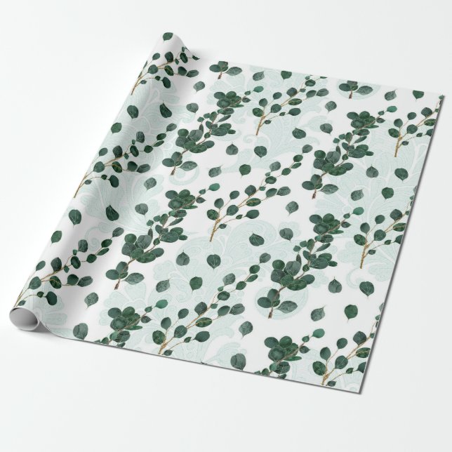 Eukalyptusmönster Presentpapper (Utrullad)