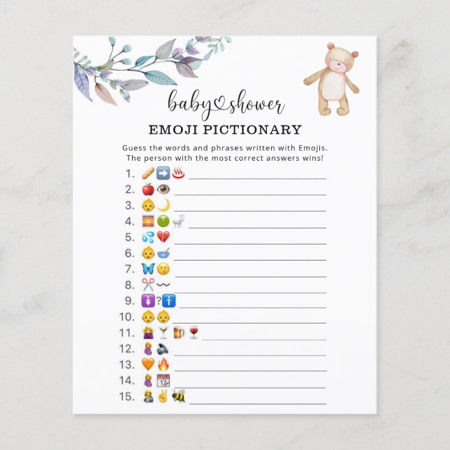 Eukalyptusskog Emoji bildlek baby shower (Framsida)