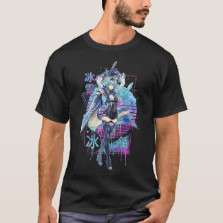 Eula Lawrence Genshin Vaporwave Retro 80-tal Rosa  T Shirt