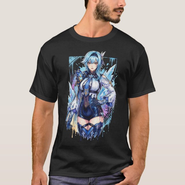 Eula Lawrence Genshin Vaporwave Retro 80-tal Rosa  T Shirt (Framsida)