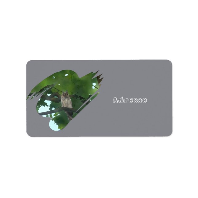 Eule im Baum Adressetikett (Framsidan)