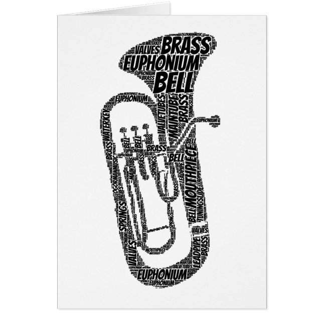 Euphonium Shaped Ord Art Black Text Hälsningskort (Framsidan)