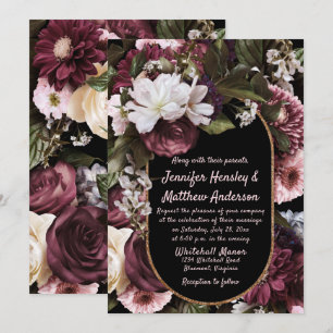 Euphoria Burgundy och Rosa Rustic Blommigt Bröllop Inbjudningar