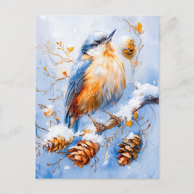 Eurasian Nuthatch in Impressionist Style Painting Vykort (Framsida)