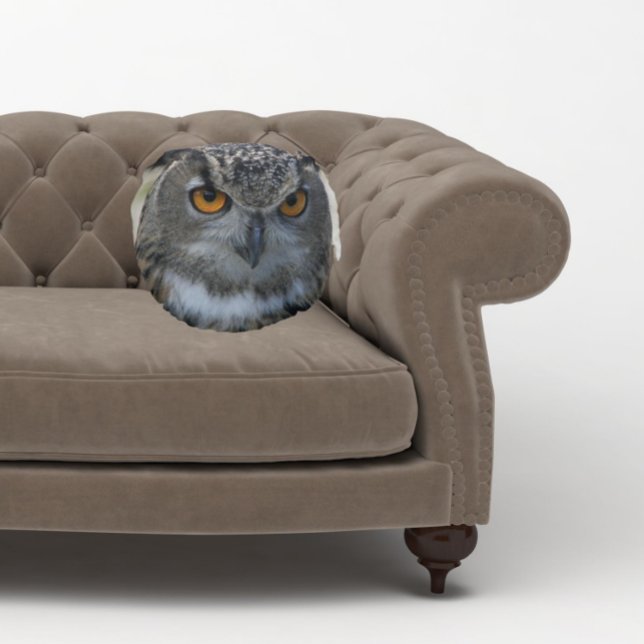 Eurasien Eagle Uggla med Orange Ögon Rund Kudde (In Situ Sofa)