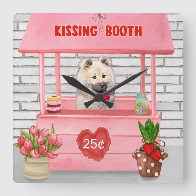 Eurasier Hund Valentindagen Kissing Booth Fyrkantig Klocka (Framsida)
