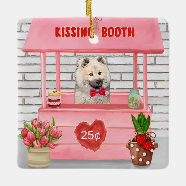 Eurasier Hund Valentindagen Kissing Booth Julgransprydnad Keramik (Framsida)