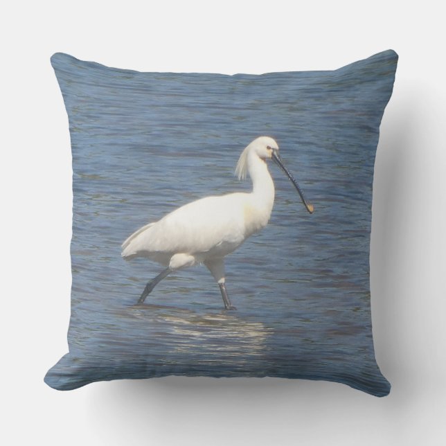 Eurasisk skedstork som går i sjön Kastkudde Kudde (Framsida)