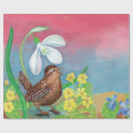 Eurasisk wren & Snödroppe & Primroses Presentpapper