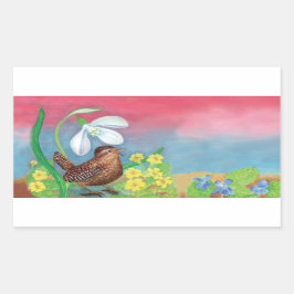 Eurasisk wren & Snödroppe & Primroses Rektangulärt Klistermärke