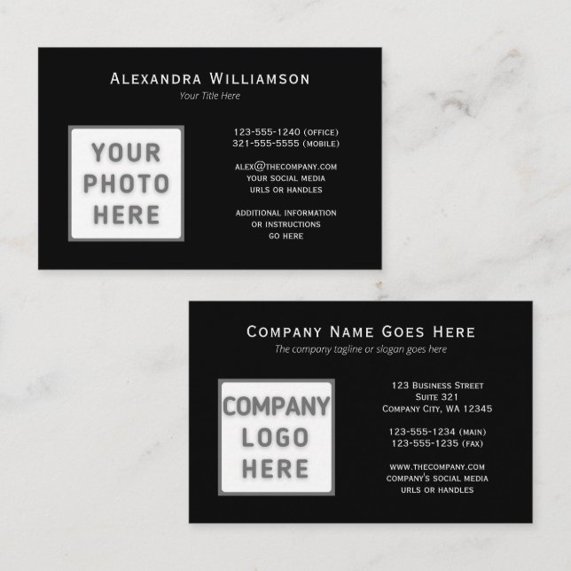 Euro DIY Photo Logotyp Dubbla Sided Vågrät Black Visitkort (Fram/baksida)