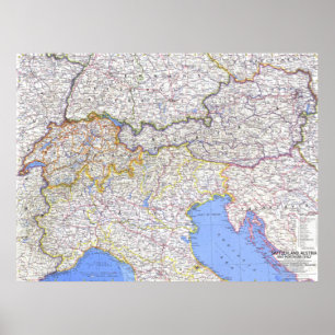 " Europa: 1965/heute - Karte der Alpenländer ... Poster