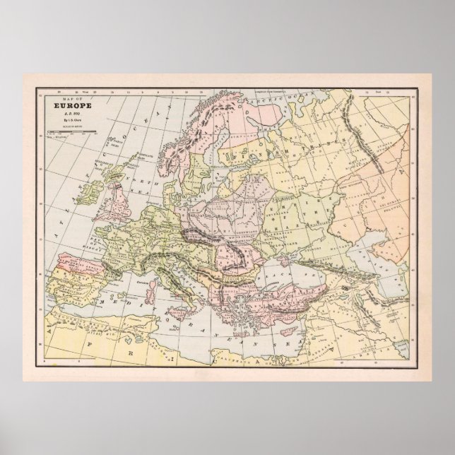 Europa 800 AD Karta (1901) Poster (Framsidan)