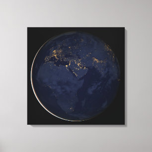 Europa, Afrika och Mellan östern City Ljus i natt Canvastryck