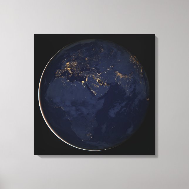 Europa, Afrika och Mellan östern City Ljus i natt Canvastryck (Framsida)