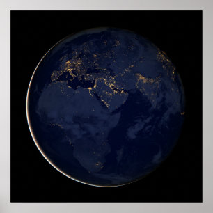 Europa, Afrika och Mellan östern City Ljus i natt Poster