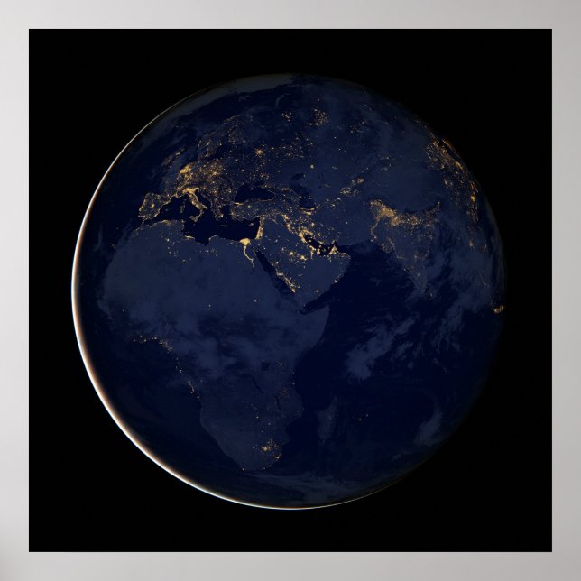 Europa, Afrika och Mellan östern City Ljus i natt Poster (Framsidan)