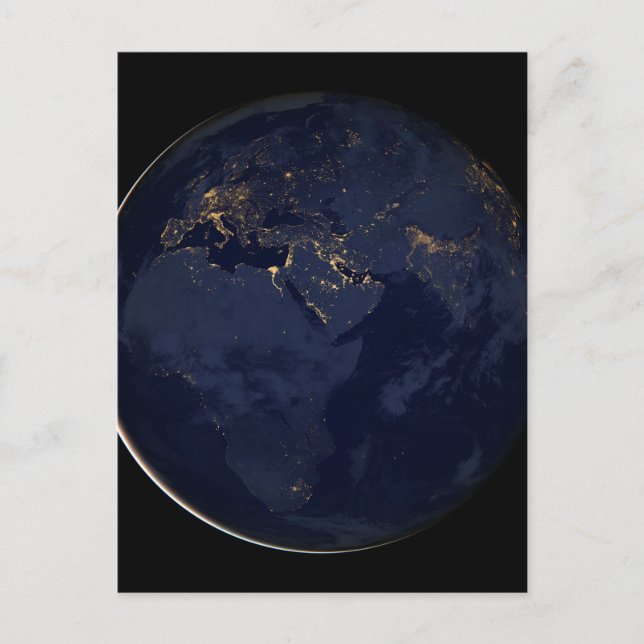 Europa, Afrika och Mellan östern City Ljus i natt Vykort (Framsida)