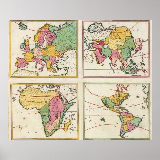 Europa, Asien, Afrika, Amerika Poster (Framsidan)