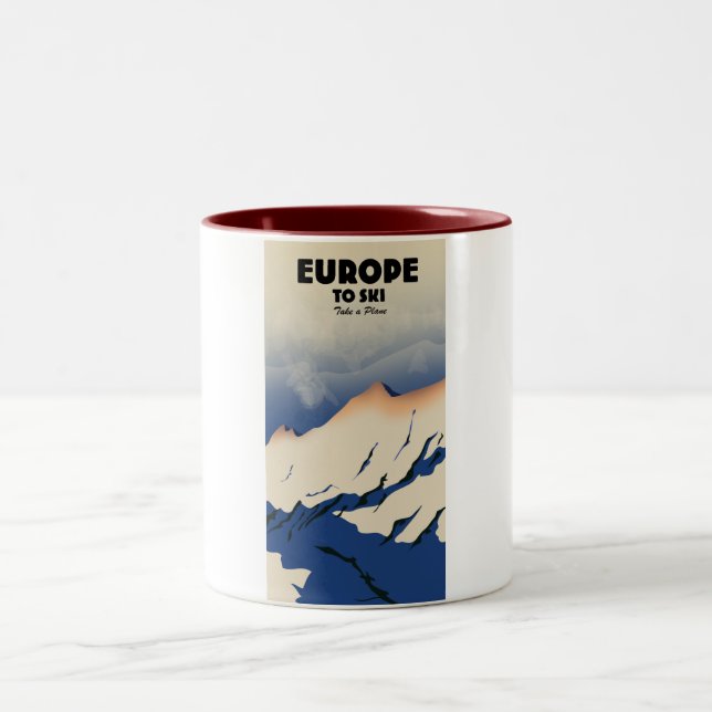 Europa att åka skidor "Ta ett plan" Två-Tonad Mugg (Center)