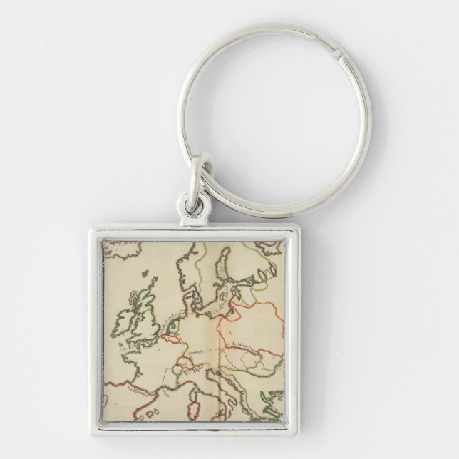 Europa, bergsområden och floder fyrkantig silverfärgad nyckelring (Framsidan)
