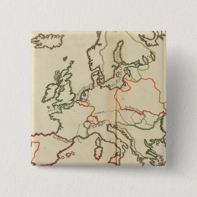 Europa, bergsområden och floder knapp (Framsida)