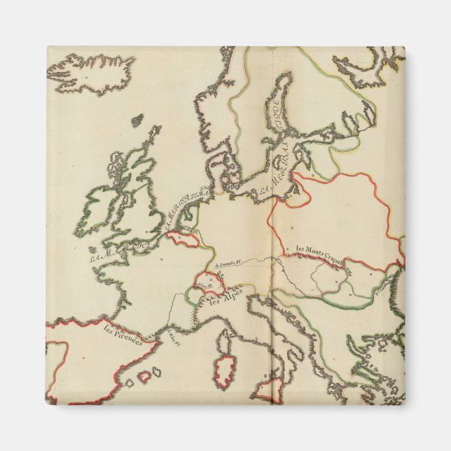 Europa, bergsområden och floder magnet (Framsidan)