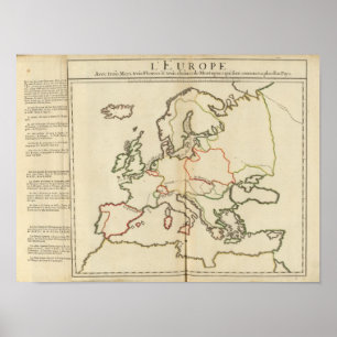 Europa, bergsområden och floder poster