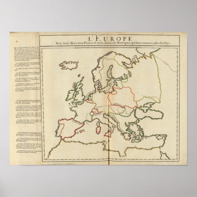 Europa, bergsområden och floder poster (Framsidan)