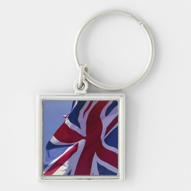Europa, England, brittisk flagga Fyrkantig Silverfärgad Nyckelring (Framsidan)