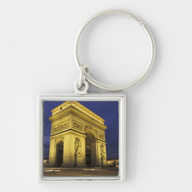 Europa, Frankrike, Paris. Arc de Triomphe Fyrkantig Silverfärgad Nyckelring (Framsidan)