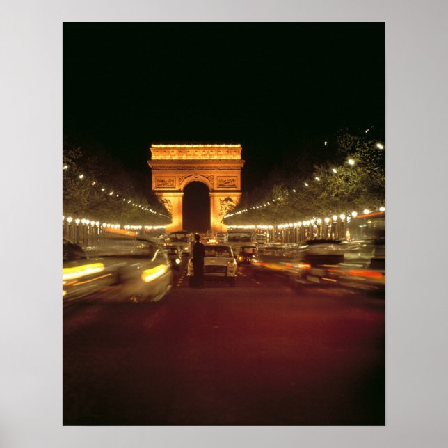 Europa, Frankrike, Paris. Kvällstrafik rusar Poster (Framsidan)