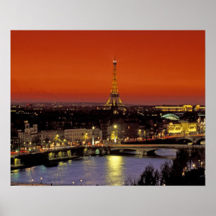 Europa, Frankrike, Paris. Solnedgångsutsikt över E Poster