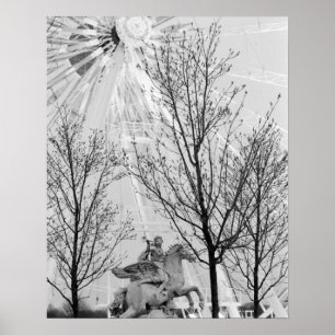 Europa, Frankrike, Paris. Statue and Ferris Wheel Poster