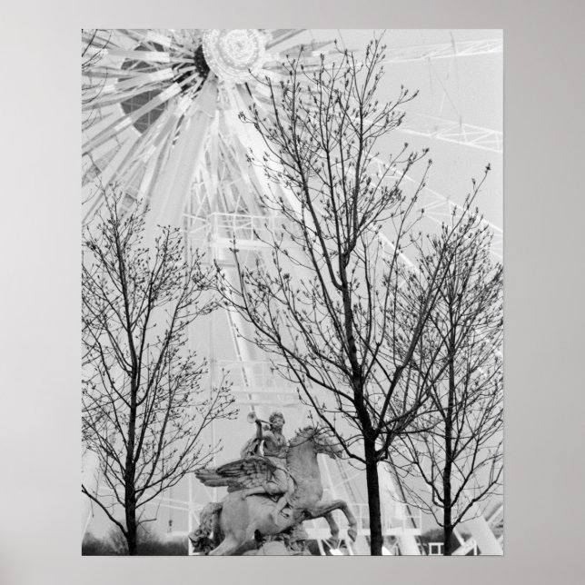 Europa, Frankrike, Paris. Statue and Ferris Wheel Poster (Framsidan)