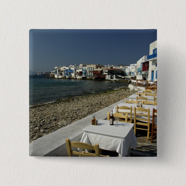 Europa, Grekland, Mykonos. Utsikter över havet Knapp (Framsida)
