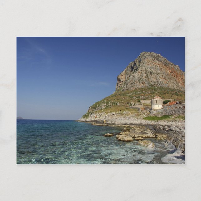 Europa, Grekland, Peloponnesos, Monemvasia. Den Vykort (Framsida)