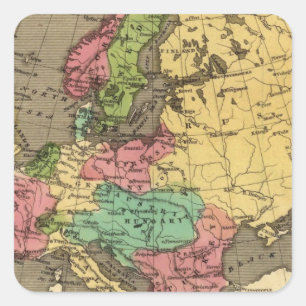 Europa Hand Färgad Atlas Karta Fyrkantigt Klistermärke