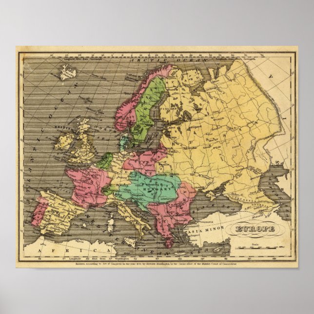 Europa Hand Färgad Atlas Karta Poster (Framsidan)