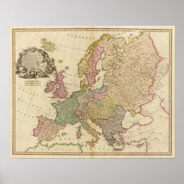 Europa Illustrerad Karta Poster (Framsidan)