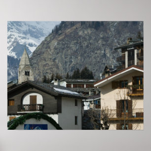 Europa, Italien, Aostadalen, COURMAYEUR: Stad Poster