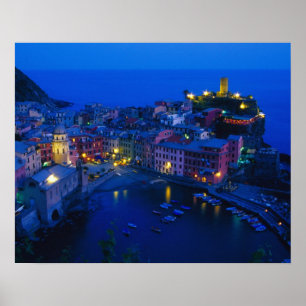 Europa, Italien, Cinque Terre, Vernazza. Sluttning Poster