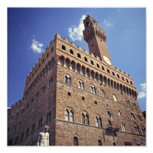 Europa, Italien, Florens. Den medeltida Plazzo Fototryck