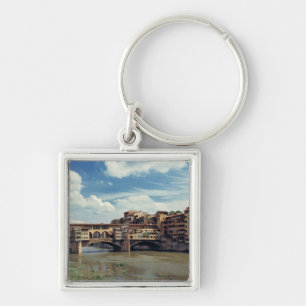 Europa, Italien, Florens. Ponte Vecchio Fyrkantig Silverfärgad Nyckelring