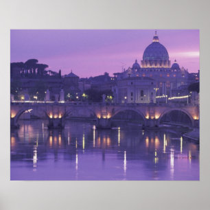 Europa, Italien, Rom. St. Peter's och Ponte Sant Poster
