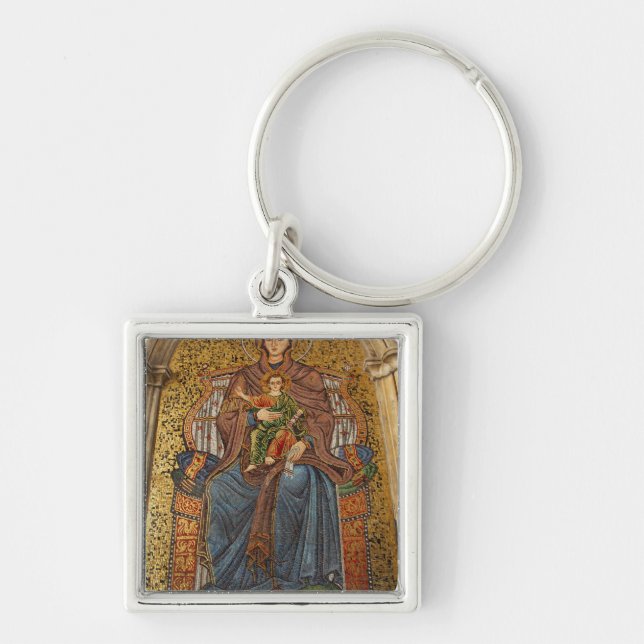 Europa, Italien, Sicilien, Taormina. Madonna och b Fyrkantig Silverfärgad Nyckelring (Framsidan)