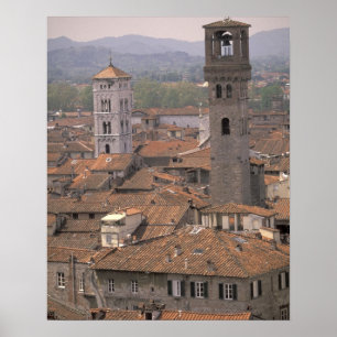 Europa, Italien, Toscana, Lucca, Town panorama Poster